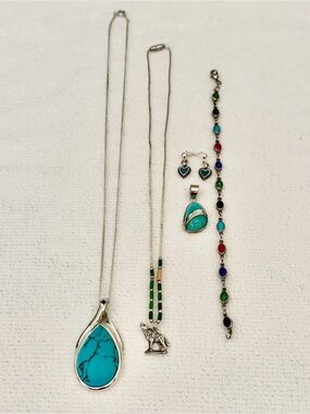 5pc Sterling Silver & Designer Bundle: Wolf, Heart, Bracelet & Lia Sophia + More